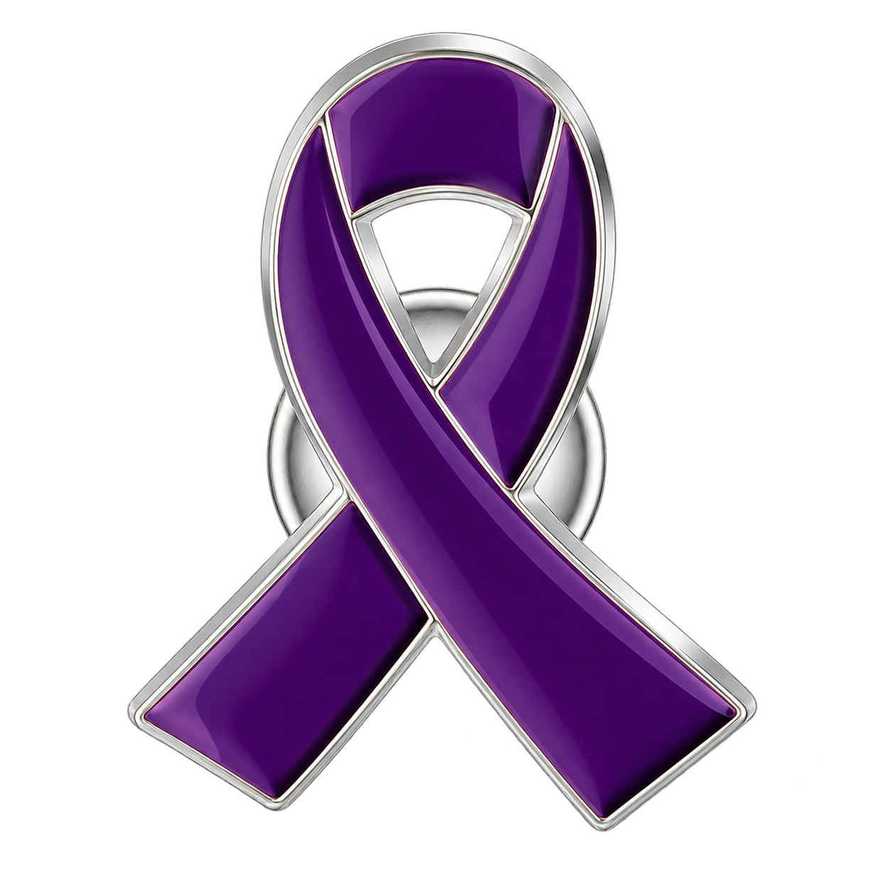 Dark-purple enamel awareness ribbon pin with silver metal edges
